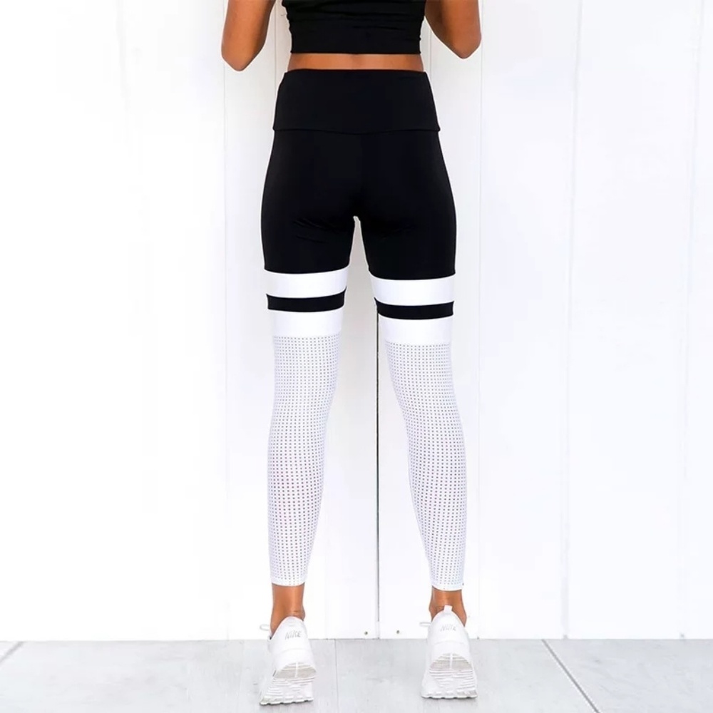 🖤 SPORTY CHIC 🖤 MESH THIGH STRIPED LEGGINGS - Picture 5 of 7